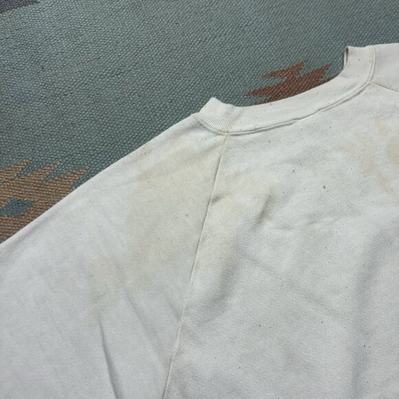 Vintage 70s 80s crewneck sweatshirt blank white stained grunge worn adult XL - Picture 10 of 12
